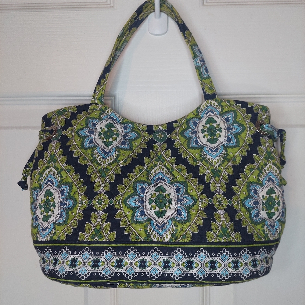 Vera Bradley Cambridge Sherry Satchel Green Paisley Quilted Canvas Handbag